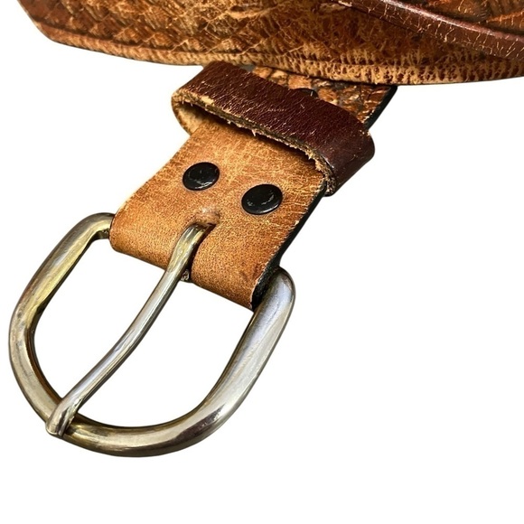 Western Genuine Top Grain Leather Made in USA Brown Woven Patterned Mens Size 40 - Picture 4 of 8